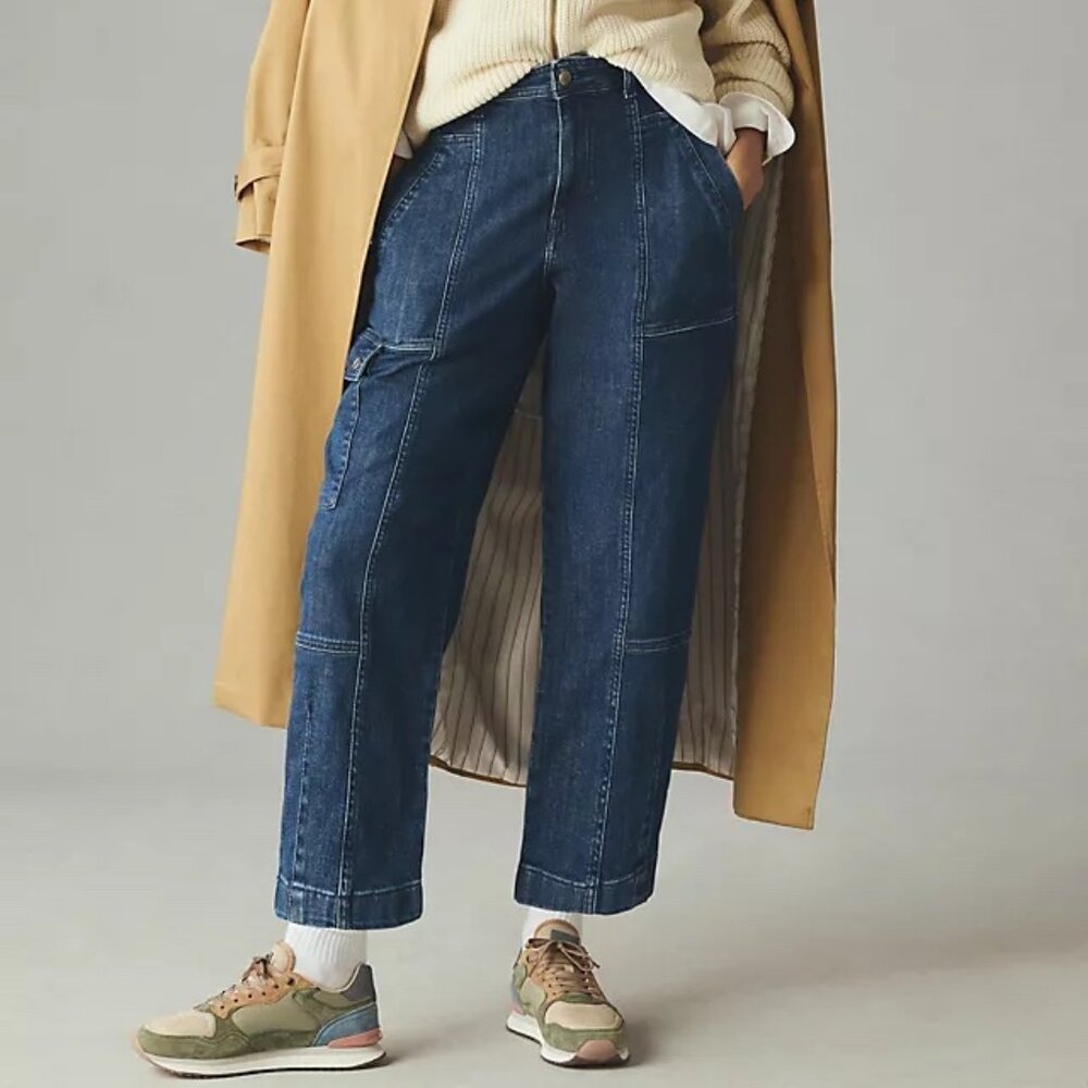 Pilcro Anthropologie Utility High Rise Barrel Leg Jeans Womens 29 Blue Cargo